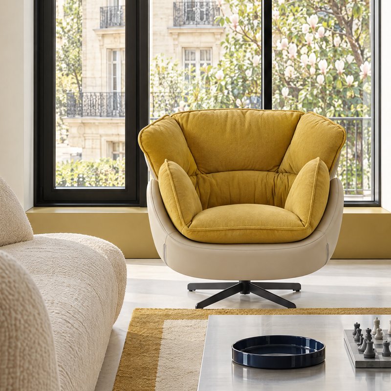 Fauteuil pivotant Eskar, assise rembourrée, Jaune
