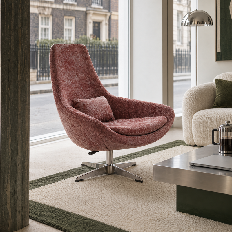 Fauteuil pivotant ZZA16, avec coussin et pieds en métal, Rose
