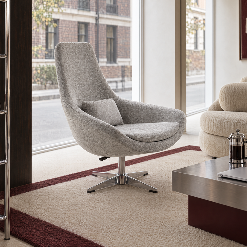 Fauteuil pivotant ZZA16, avec coussin et pieds en métal, Gris clair
