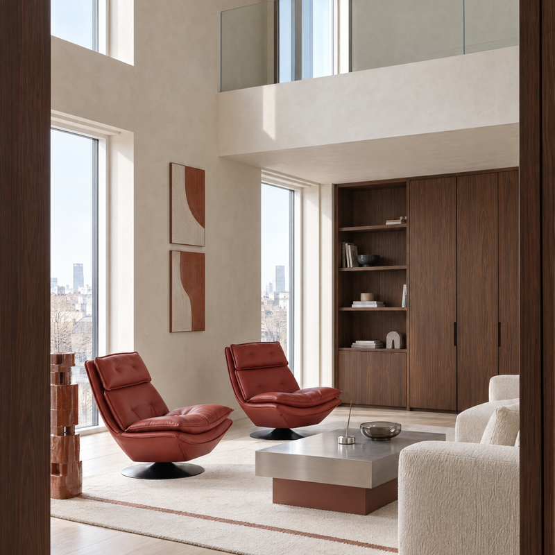 Fauteuil pivotant S-108, capitonné en similicuir, Rouge
