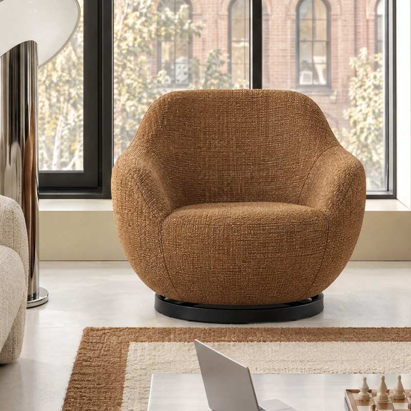 Fauteuil relax pivotant A65, piètement en métal, Caramel
