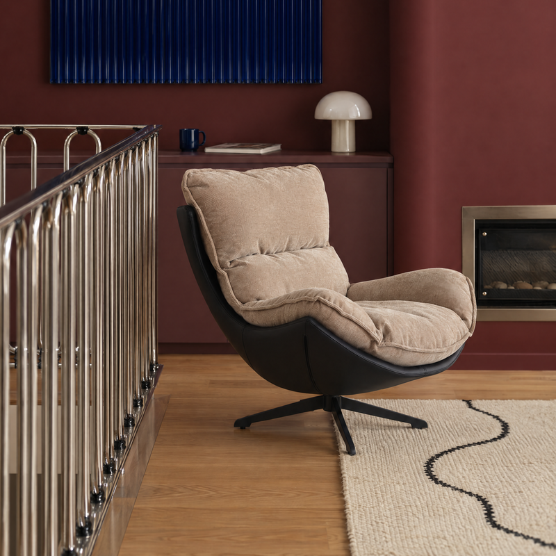 Fauteuil pivotant M-210, pieds en acier, Beige
