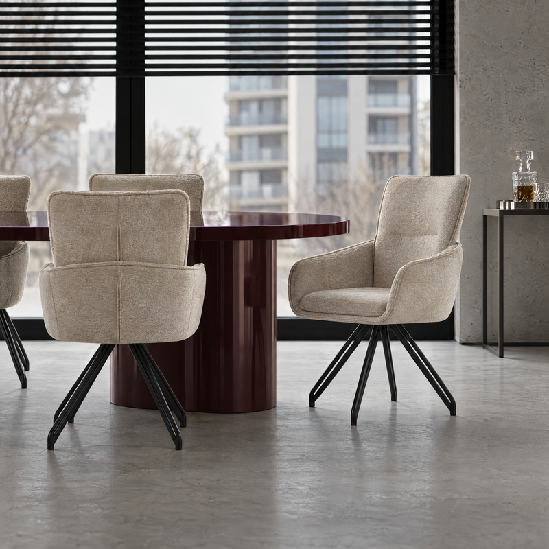 Chaise pivotante FZ-636, rembourrée et pieds en acier, Beige clair
