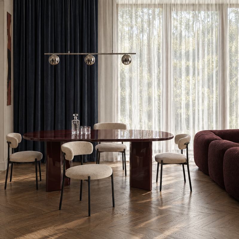 Chaise de salle à manger FZ-638, tissu bouclé et métal, Crème
