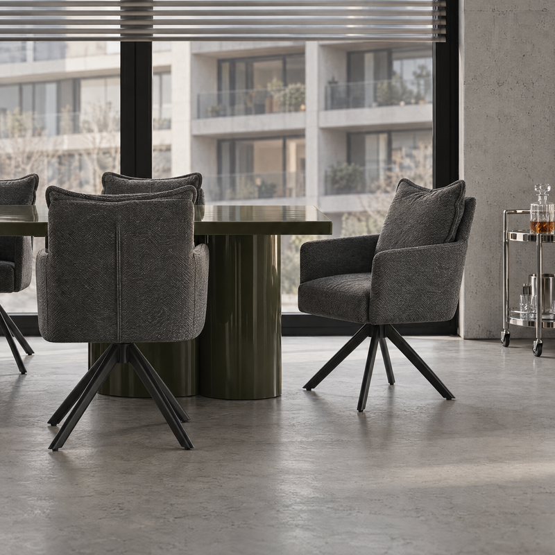 Chaise pivotante Plush 6325, assise 360° et pieds en acier, Gris foncé
