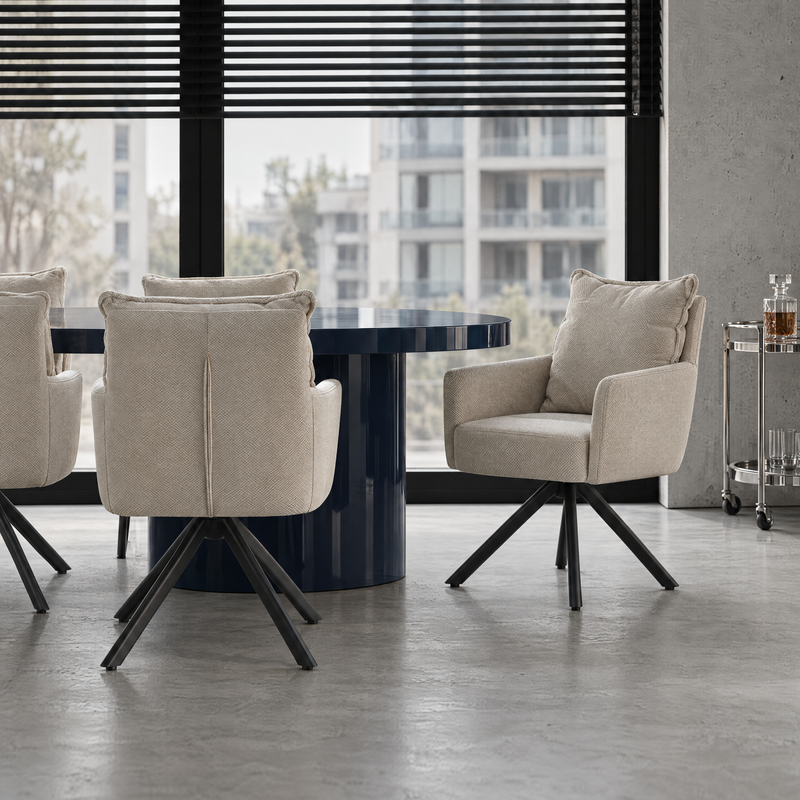 Chaise pivotante Plush 6325, assise 360° et pieds en acier, Beige
