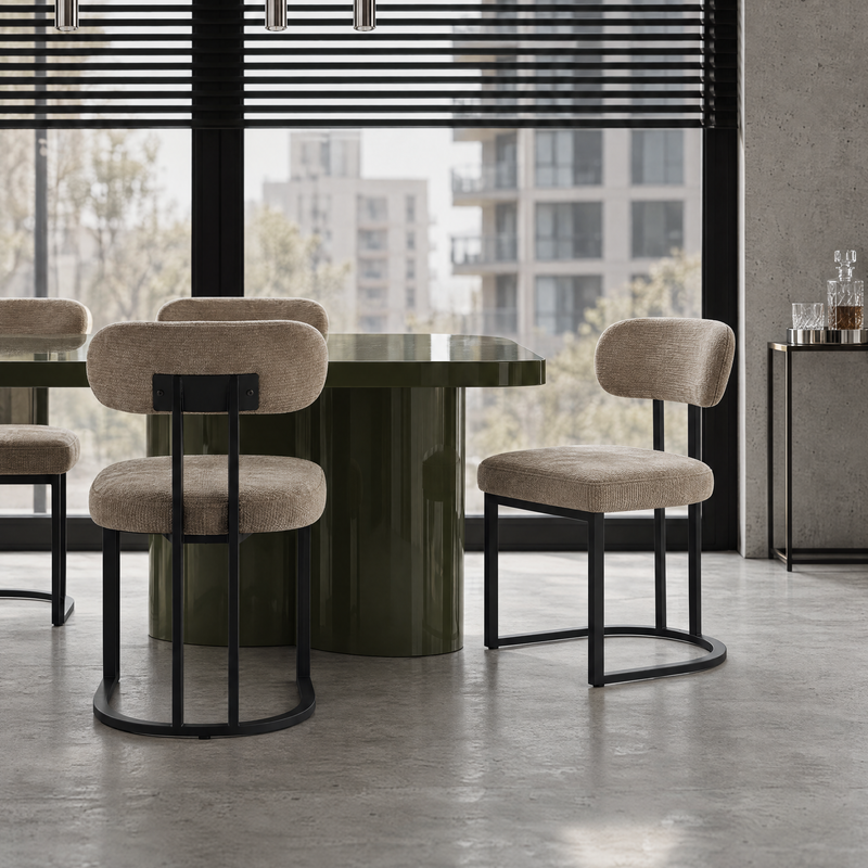 Chaise de salle à manger FZ-639, rembourrée, pieds en métal, Beige
