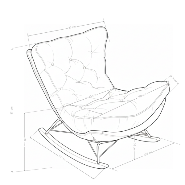 Fauteuil à bascule M-193, tissu et pieds en bois