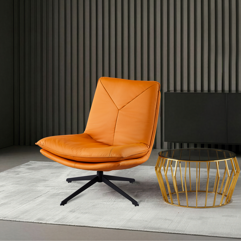 Fauteuil pivotant Roma, simili cuir et pieds en acier, Orange
