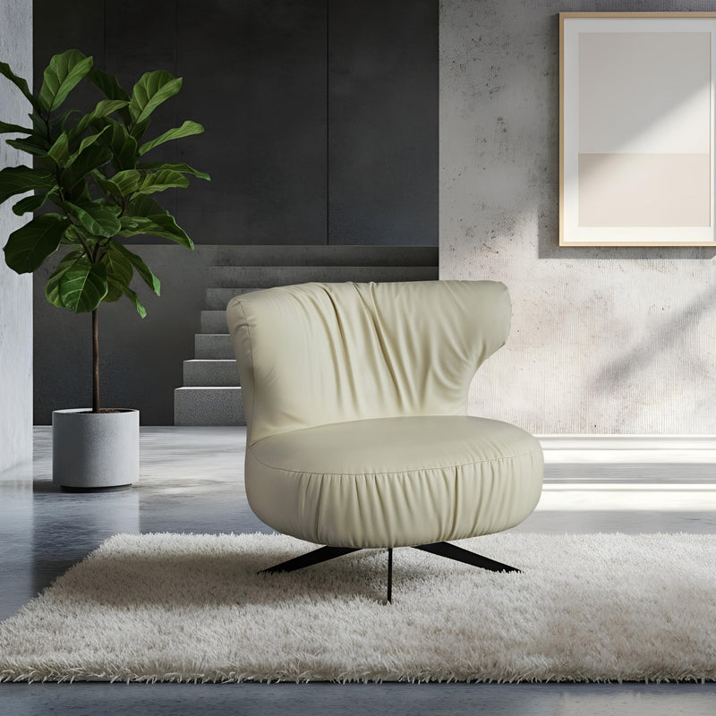 Fauteuil pivotant Genova, en similicuir et pieds en acier, Crème
