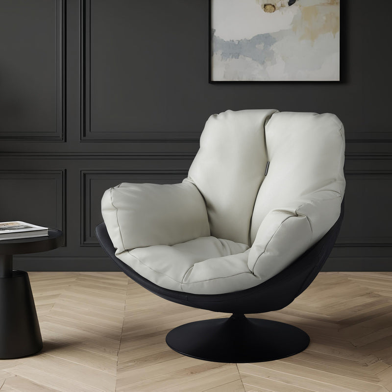 Fauteuil pivotant M-276, en similicuir et acier, Crème
