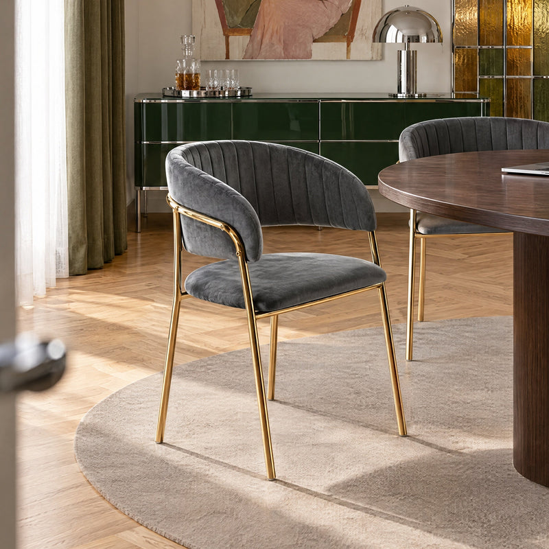 Chaise de salle à manger 331, velours et pieds en acier, Gris foncé
