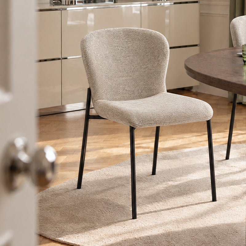 Chaise de salle à manger 6157, rembourrée et pieds en métal, Beige
