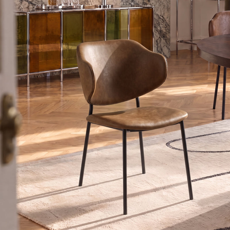 Chaise de salle à manger 6197, similicuir et pieds en acier, Marron
