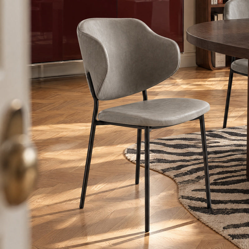 Chaise de salle à manger 6197, similicuir et pieds en acier, Gris
