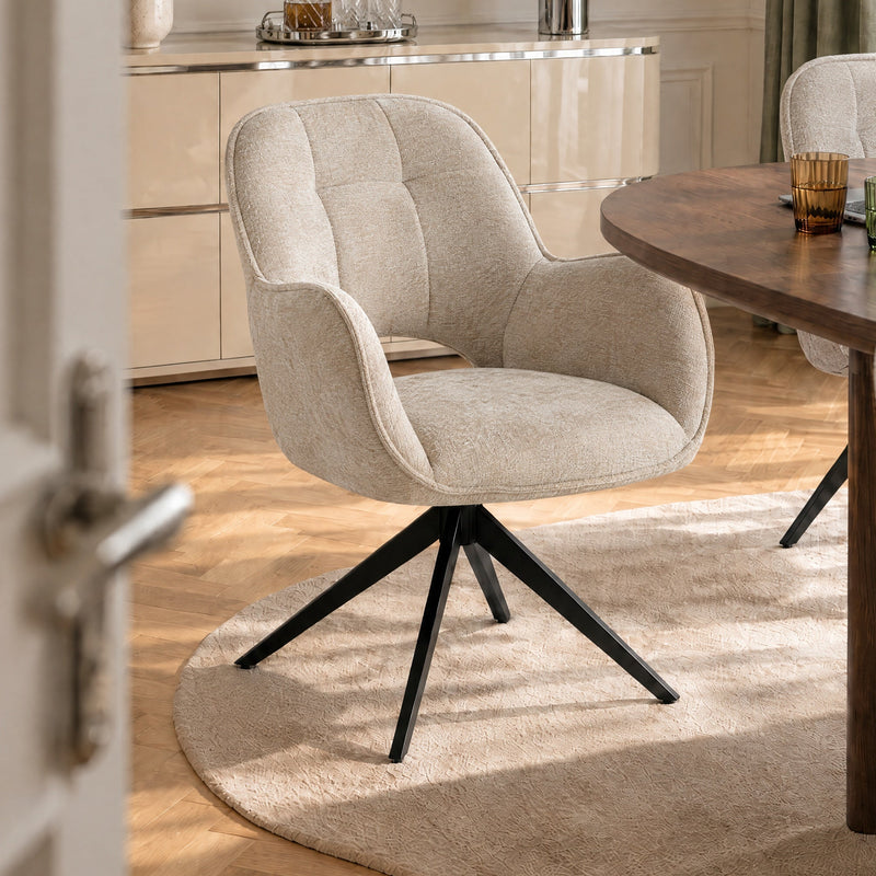Chaise de salle à manger FZ-637, assise tissu et pieds en métal, Beige
