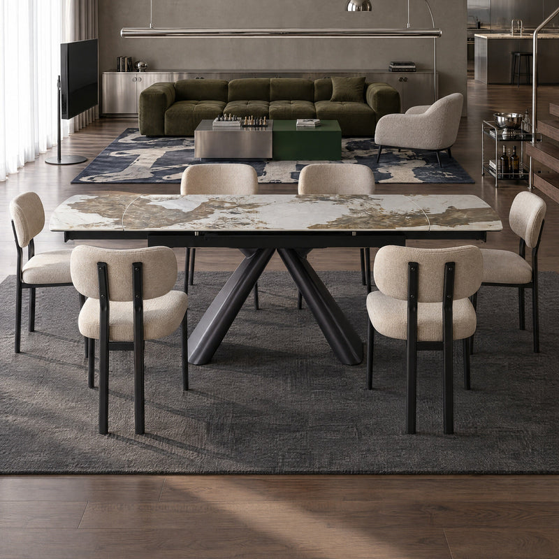 Table à manger Clarity, plateau céramique extensible, Beige
