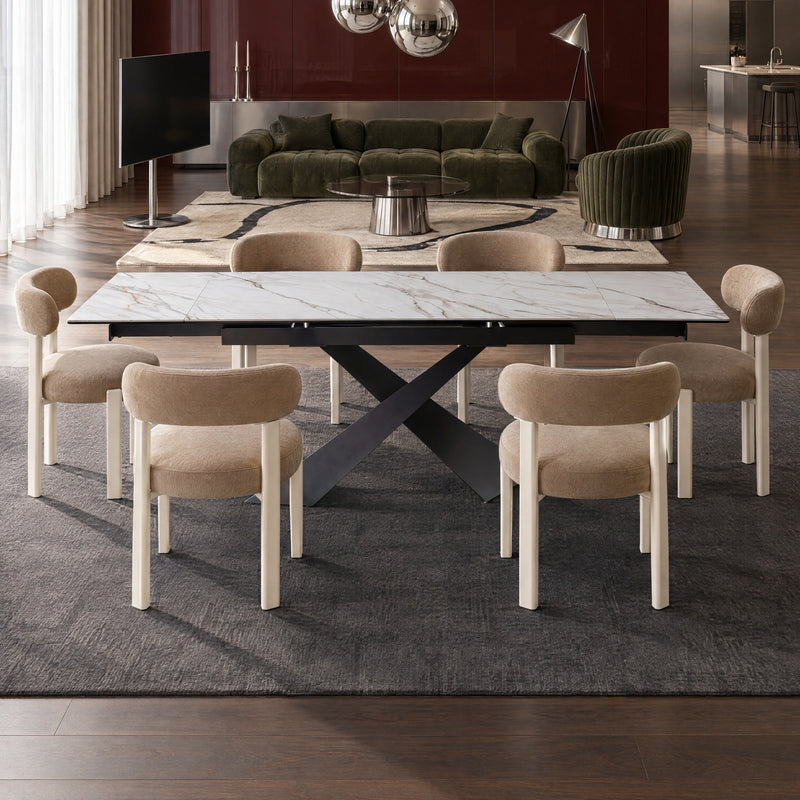 Table de salle à manger Chiavari, extensible en céramique, Blanc

