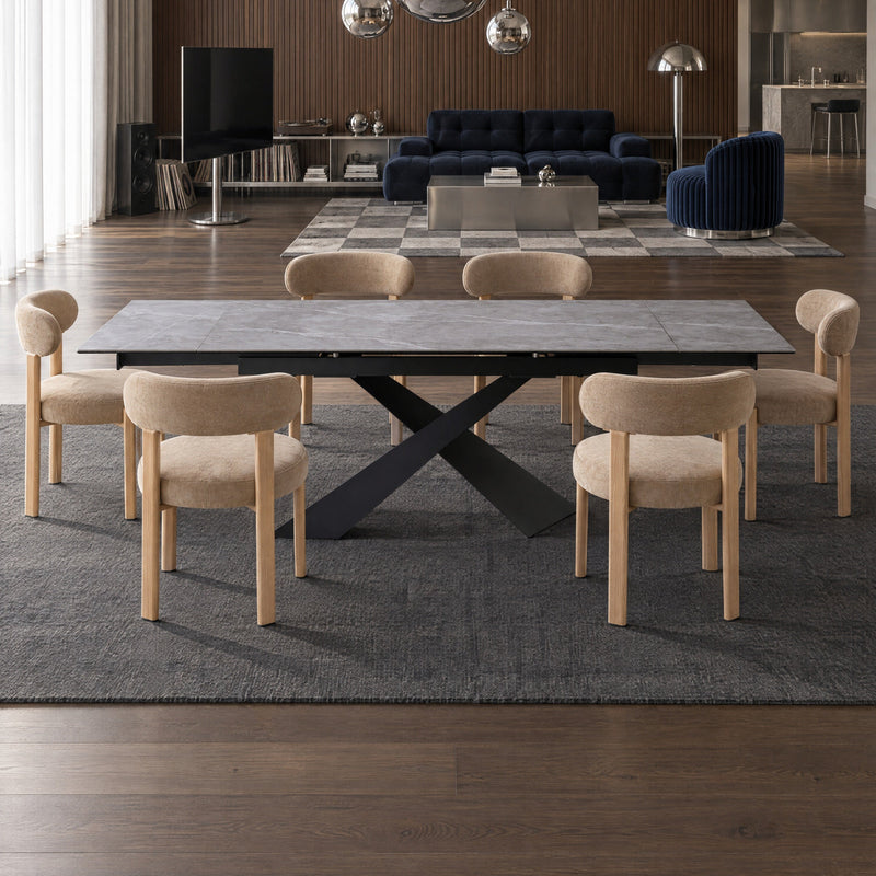 Table de salle à manger Chiavari, extensible en céramique, Gris
