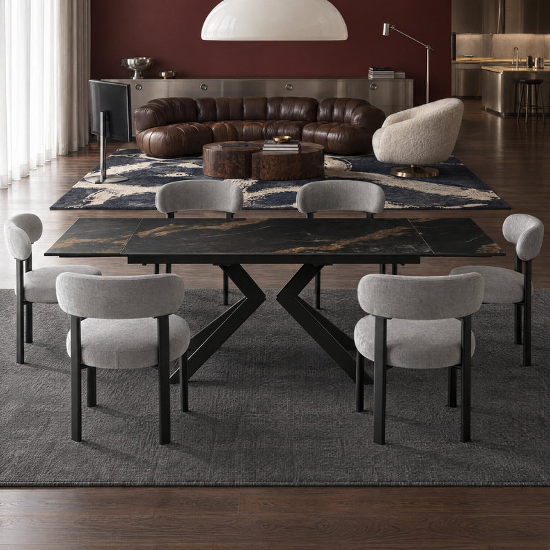 Table à manger DT-24901, céramique extensible 160–240x90 cm, Noir et jaune
