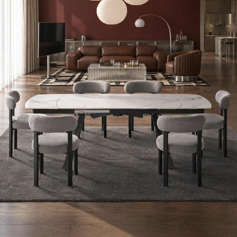 Table à manger Zen, céramique 120–180x80 cm, Blanc
