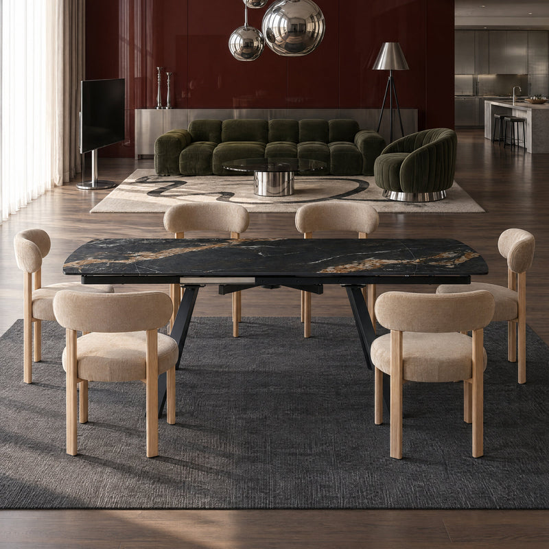 Table à manger Zen, céramique 120–180x80 cm, Noir
