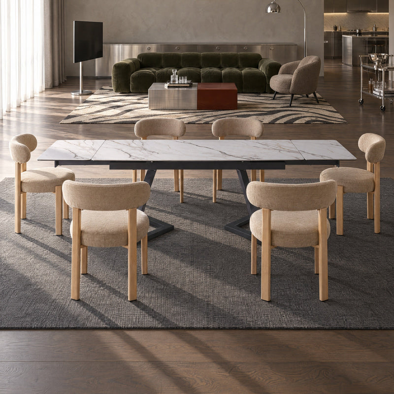 Table à manger Capri, extensible en céramique, Blanc
