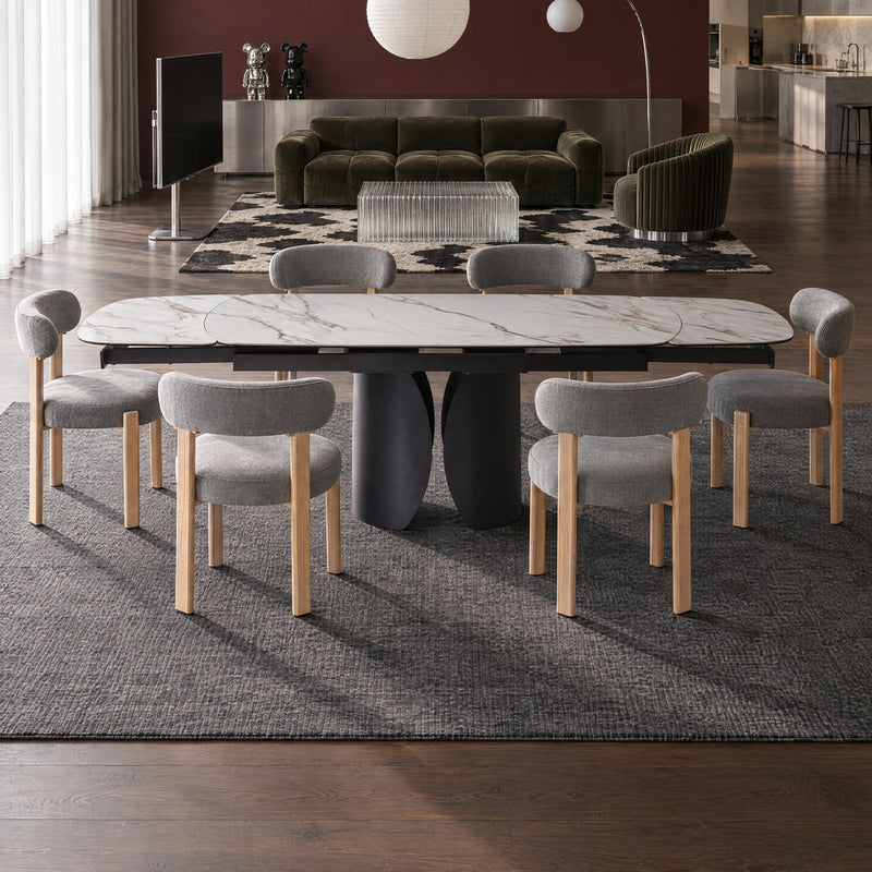 Table à manger Ischia, extensible en céramique 160–240 cm, Blanc
