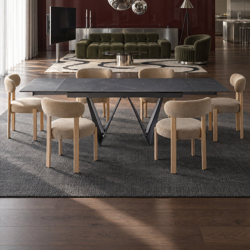 Table à manger Portofino, extensible en céramique 160-240 cm, Noir
