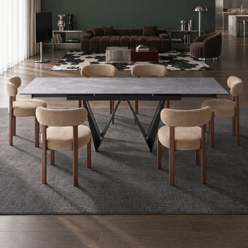 Table à manger Portofino, extensible en céramique 160-240 cm, Gris

