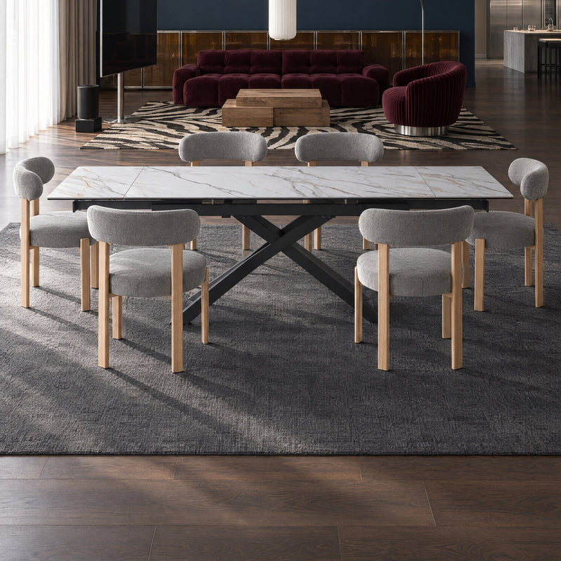 Table à manger Rapallo, céramique extensible 160–240 cm, Blanc
