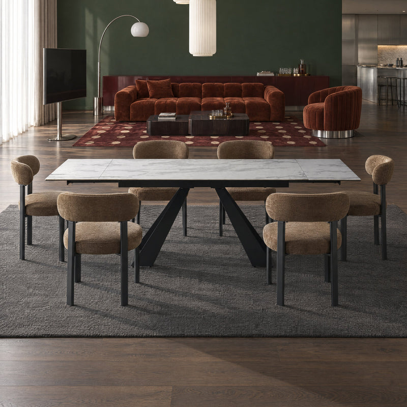 Table à manger extensible, plateau céramique 160-240x90 cm, Blanc
