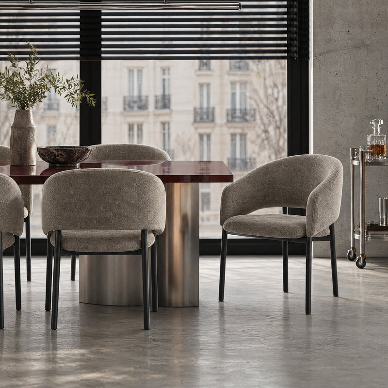 Chaise de salle à manger 6389, assise baquet et pieds en acier, Gris beige
