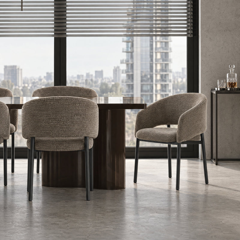 Chaise de salle à manger 6389, assise baquet et pieds en acier, Beige
