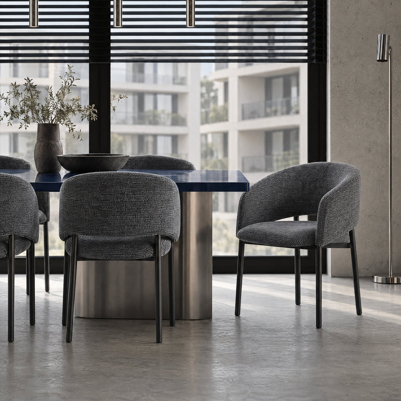 Chaise de salle à manger 6389, assise baquet et pieds en acier, Gris foncé
