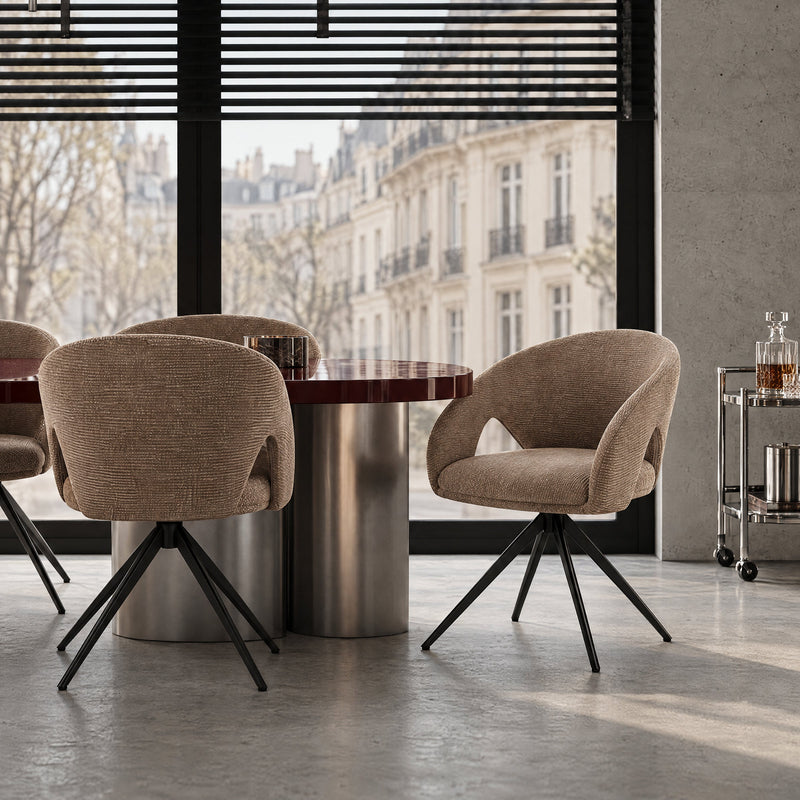 Chaise de salle à manger pivotante Aurelia 6352, en tissu, Café
