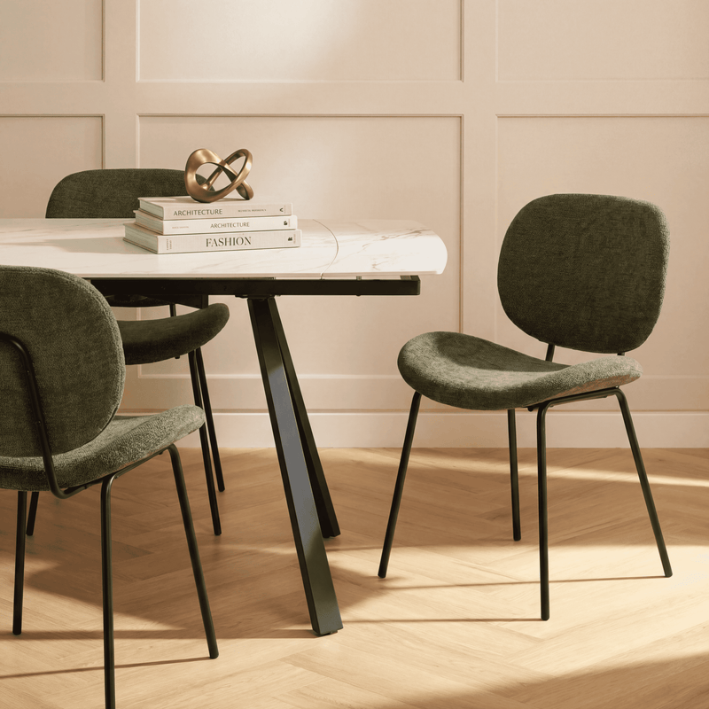 Chaise de salle à manger SK01, tapissée pieds en métal, Vert
