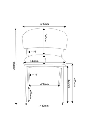 Chaise de salle à manger Tokyo, rembourrée et pieds en acier