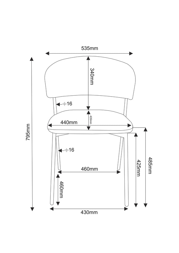 Chaise de salle à manger Tokyo, rembourrée et pieds en acier