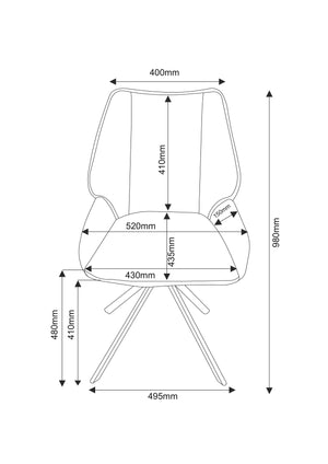Chaise Milan, pivotante, pieds en acier