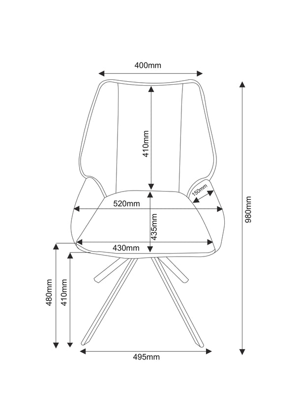 Chaise Milan, pivotante, pieds en acier