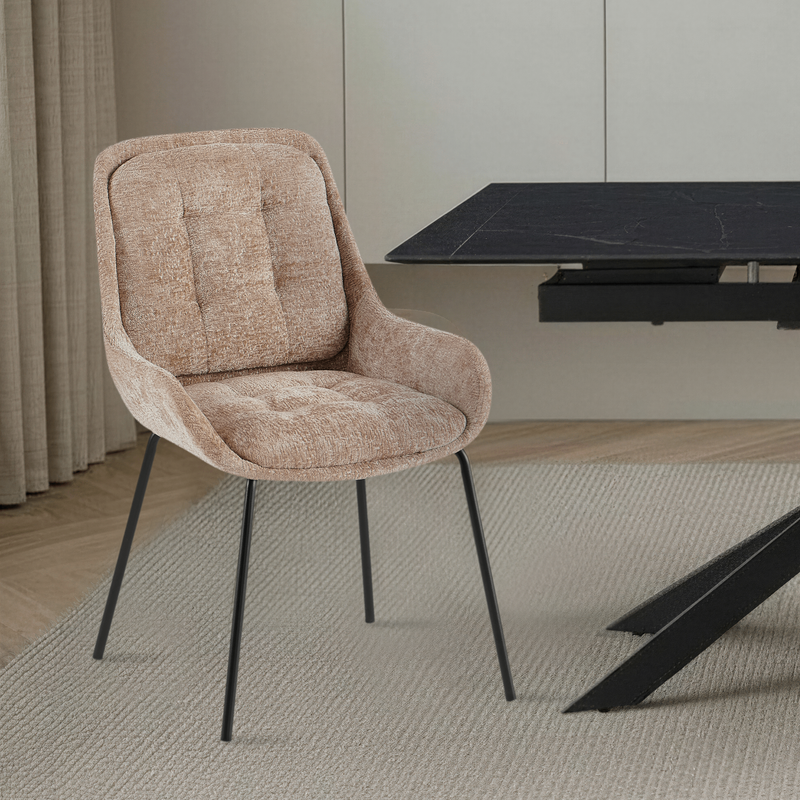 Chaise de salle à manger Nest, tapissée et pieds en acier, Beige

