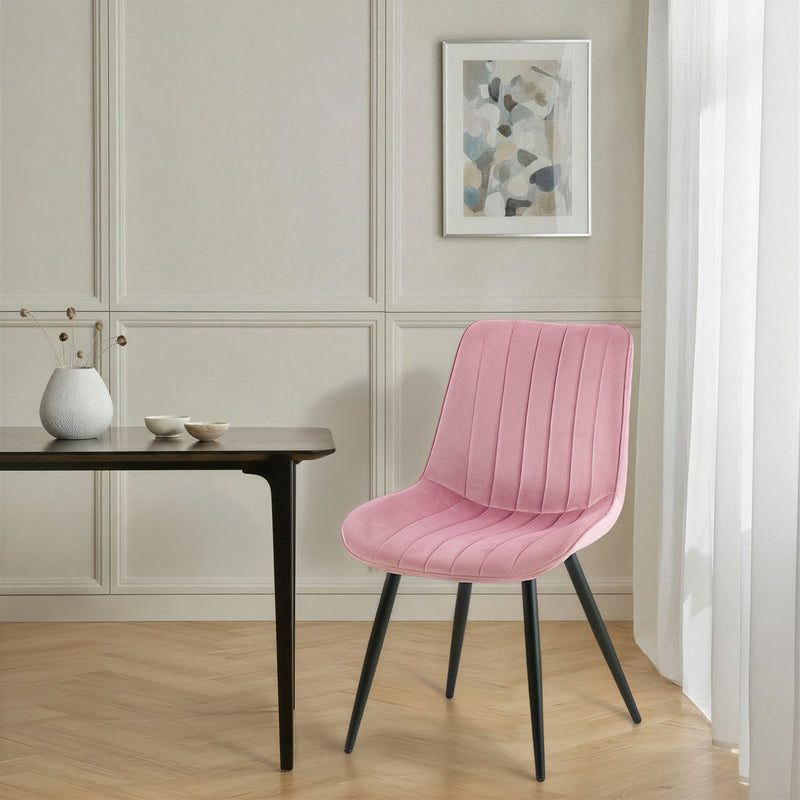 Chaise de salle à manger DR2510, velours et pieds en acier, Rose
