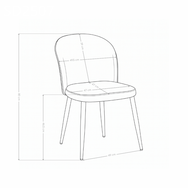 Chaise de salle à manger SD2507, velours et pieds en acier