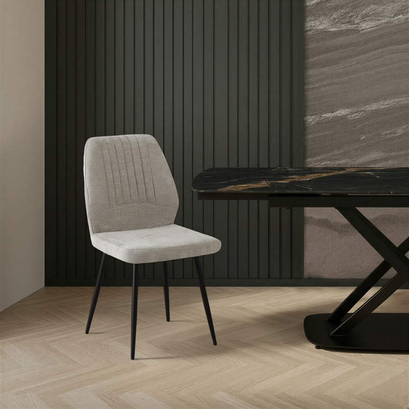 Chaise de salle à manger Pulse, tapissée, pieds en acier, Gris clair
