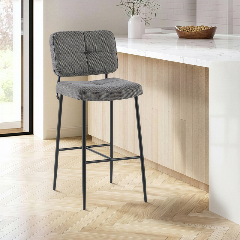 Tabouret de bar DR2515, assise rembourrée et pieds en acier, Gris
