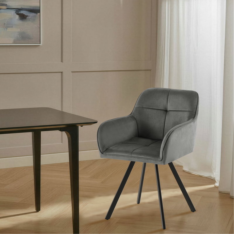 Chaise de salle à manger Aetheria, en velours et acier, Gris
