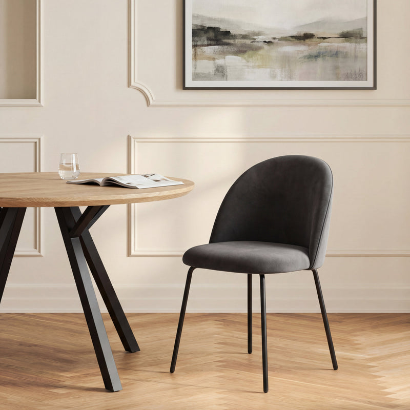 Chaise de salle à manger DR252, velours et acier, Gris
