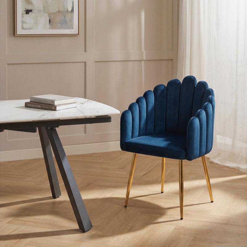Chaise de salle à manger FINGER, velours coquillage, Bleu
