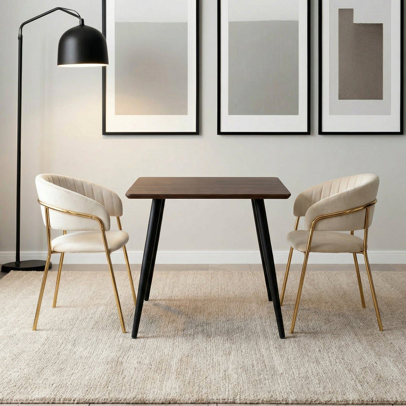 Table à manger HT-11, carrée 80 cm pieds en acier, Noyer
